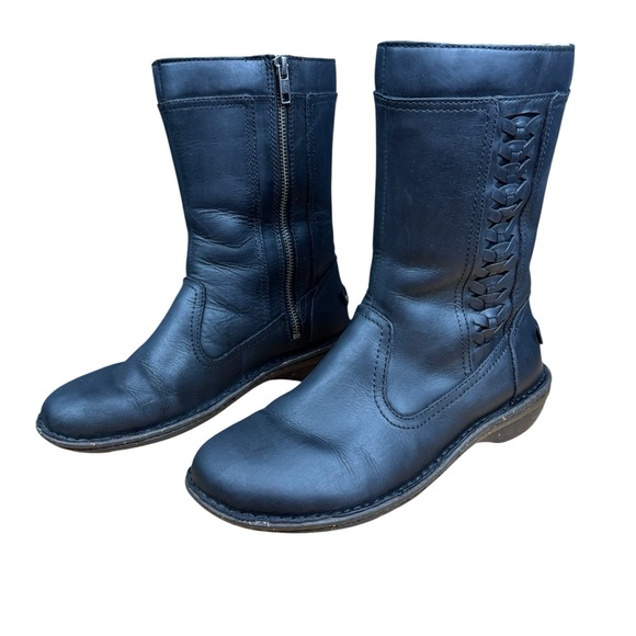 EUC UGG Kaleen Braided Leather Mid-Calf Shearling Lined Black Boots Women’s 7 - Picture 2 of 14